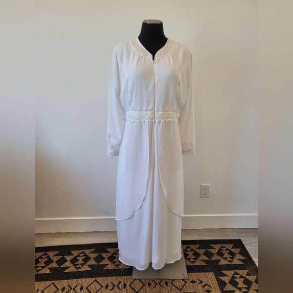 White Elegance Temple Dress Wedding Modest Church Maxi Front Zipper Medium - Picture 2 of 13